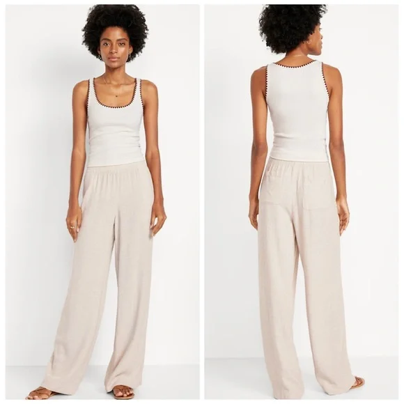 OLD NAVY NWT XL High-Waisted Linen-Blend Wide-Leg Pants in Flax Linen Natural - Picture 11 of 12